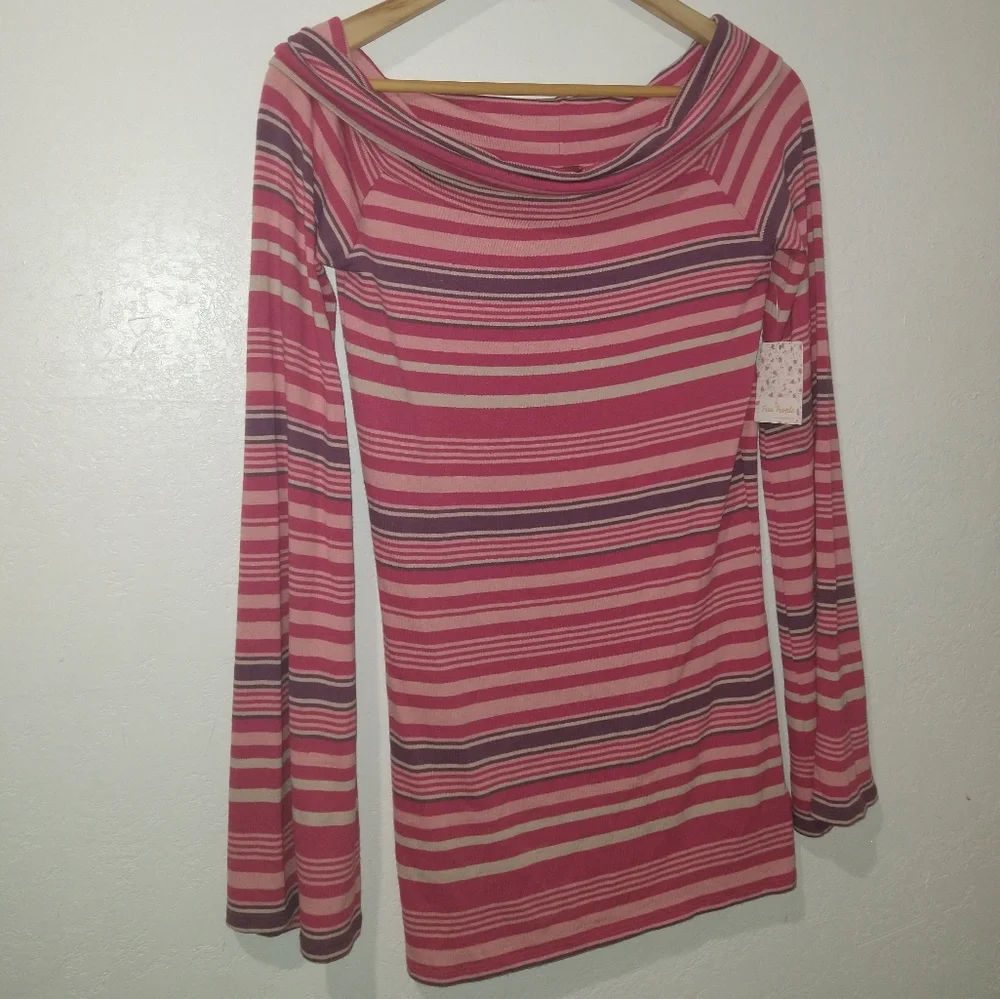 NWT FREE PEOPLE Portland Striped Retro Pink Tunic Top - Picture 8 of 10